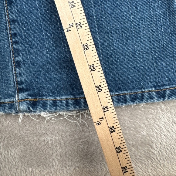 Vintage Y2K Tilt Flared Jean Womens 1 Blue Denim Raw Hem Low Rise Medium Wash - Picture 8 of 9